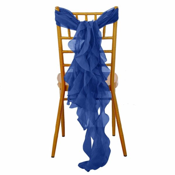 Organza & Chiffon Sashes |  Royal Blue Chiffon Curly Chair Sash