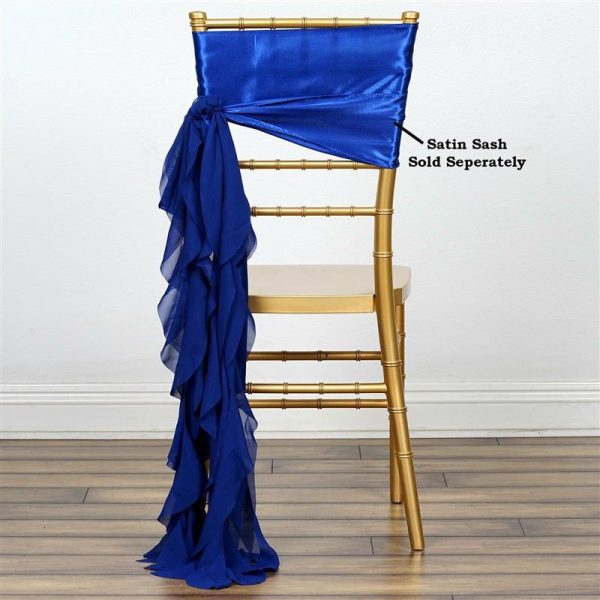 Organza & Chiffon Sashes |  Royal Blue Chiffon Curly Chair Sash