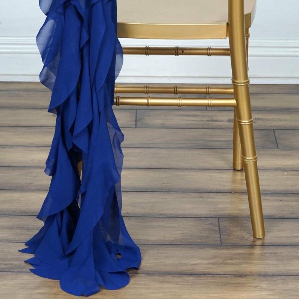 Organza & Chiffon Sashes |  Royal Blue Chiffon Curly Chair Sash