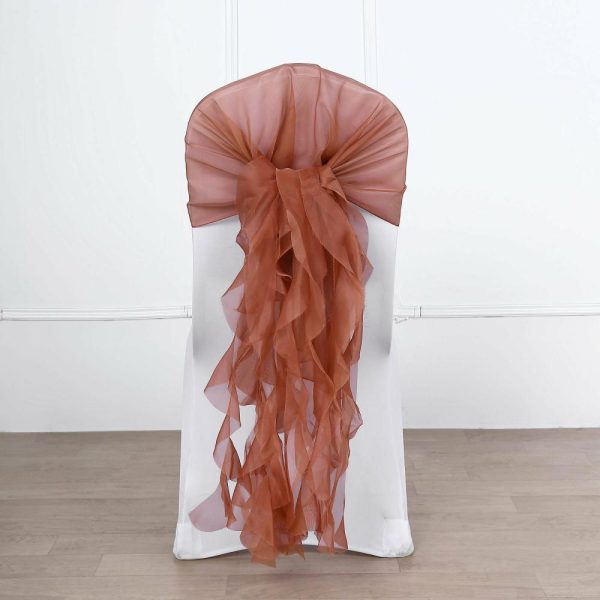 Organza & Chiffon Sashes |  Terracotta (Rust) Chiffon Curly Chair Sash