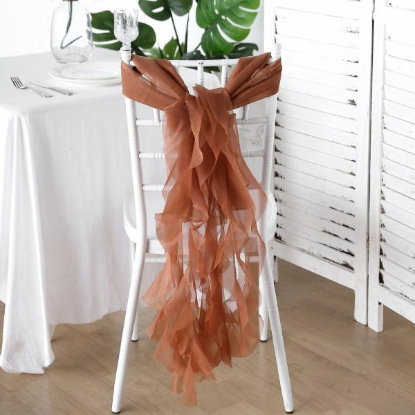 Organza & Chiffon Sashes |  Terracotta (Rust) Chiffon Curly Chair Sash