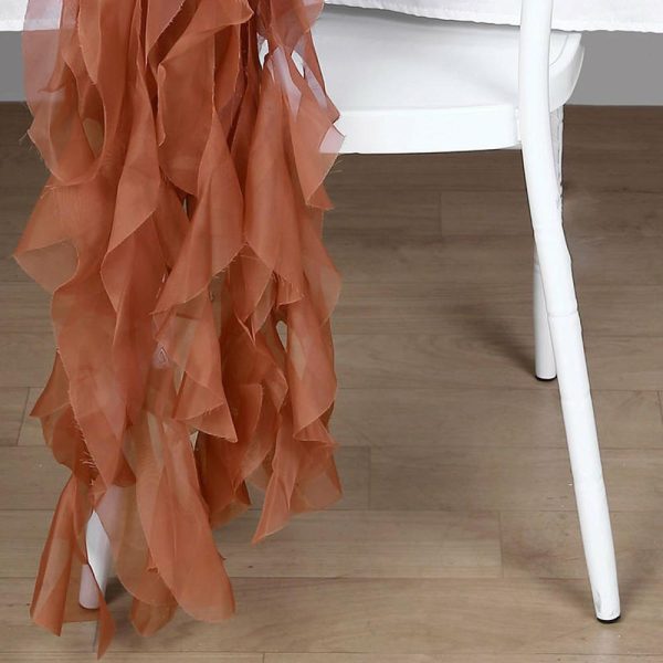 Organza & Chiffon Sashes |  Terracotta (Rust) Chiffon Curly Chair Sash