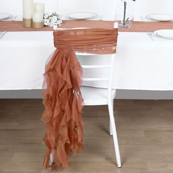 Organza & Chiffon Sashes |  Terracotta (Rust) Chiffon Curly Chair Sash