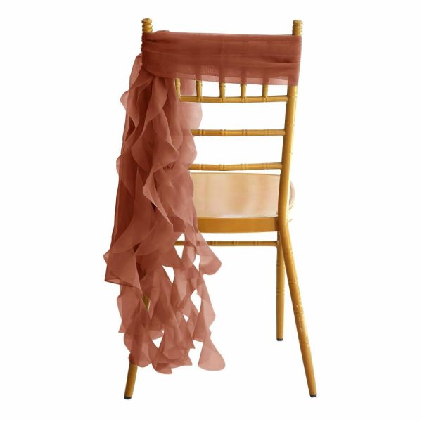 Organza & Chiffon Sashes |  Terracotta (Rust) Chiffon Curly Chair Sash