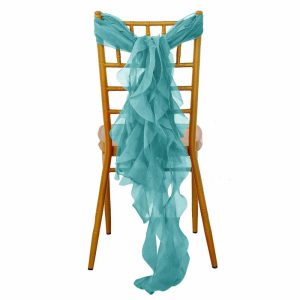 Organza & Chiffon Sashes |  Turquoise Chiffon Curly Chair Sash