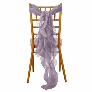 Organza & Chiffon Sashes |  Violet Amethyst Chiffon Curly Chair Sash