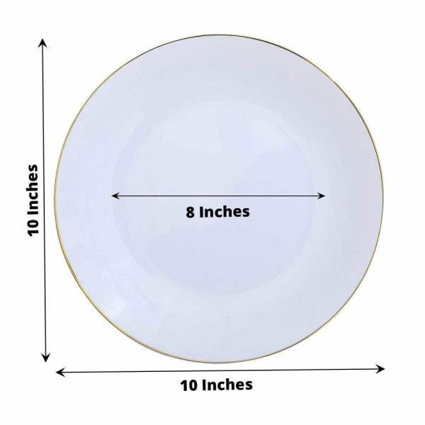 Plastic Plates |  10 Pack 10″ Glossy White Round Disposable Dinner Plates With Gold Rim, Plastic Party Plates