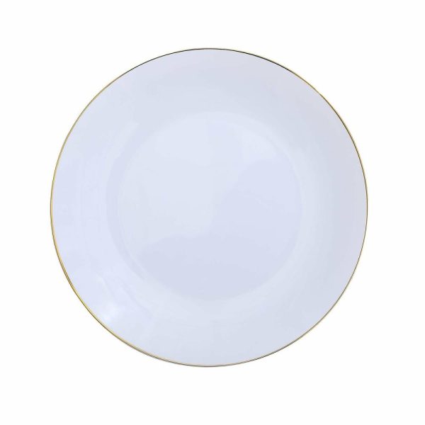 Plastic Plates |  10 Pack 10″ Glossy White Round Disposable Dinner Plates With Gold Rim, Plastic Party Plates