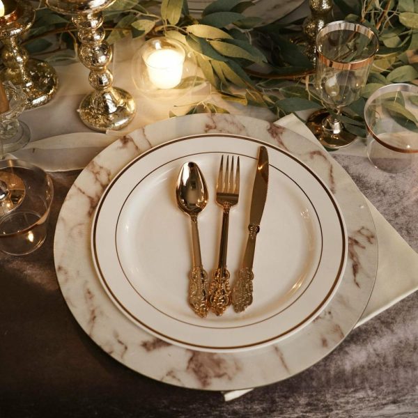 Plastic Plates |  10 Pack 10″ Très Chic Gold Rim Ivory Disposable Dinner Plates, Plastic Party Plates