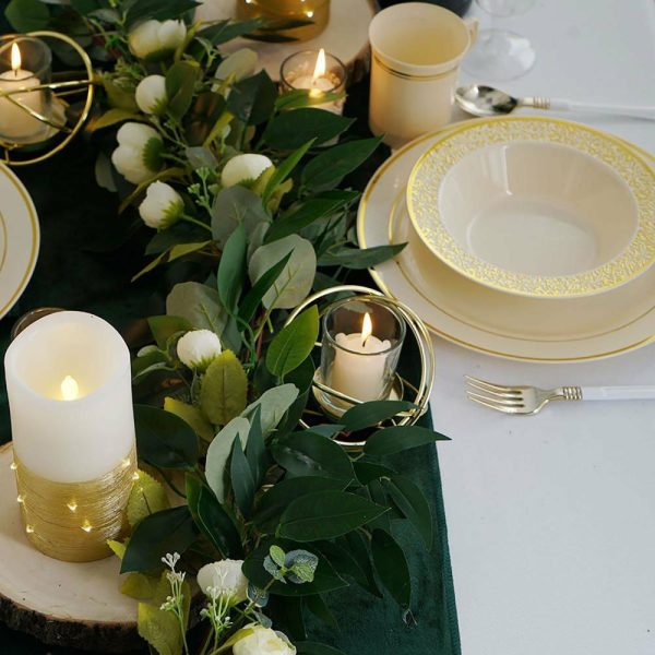 Plastic Plates |  10 Pack 10″ Très Chic Gold Rim Ivory Disposable Dinner Plates, Plastic Party Plates