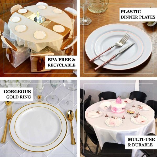 Plastic Plates |  10 Pack 10″ Très Chic Gold Rim Ivory Disposable Dinner Plates, Plastic Party Plates