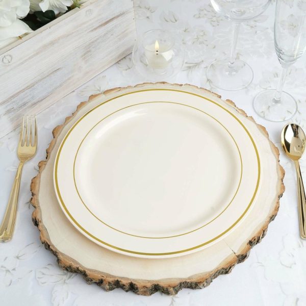 Plastic Plates |  10 Pack 10″ Très Chic Gold Rim Ivory Disposable Dinner Plates, Plastic Party Plates