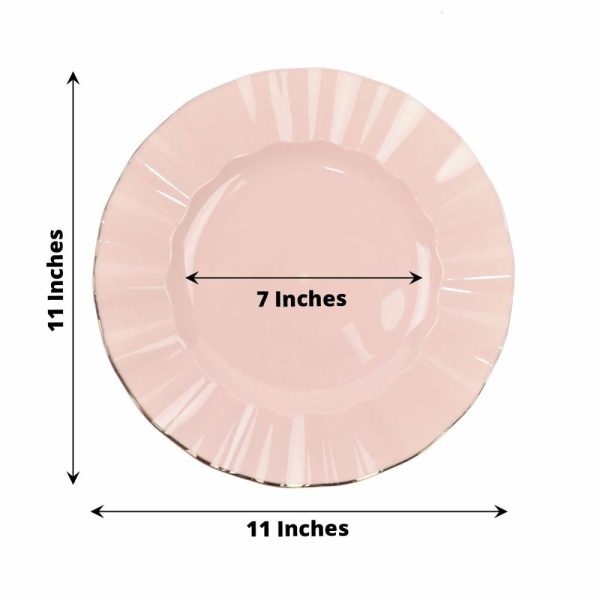 Plastic Plates |  10 Pack 11″ Blush Disposable Dinner Plates With Gold Ruffled Rim, Round Plastic Party Plates