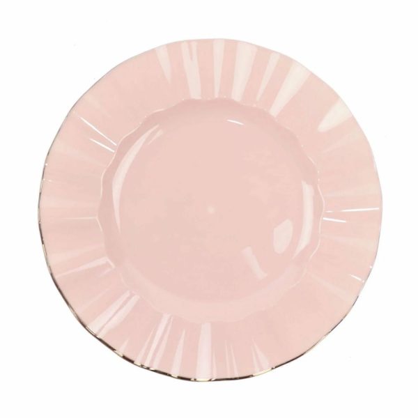 Plastic Plates |  10 Pack 11″ Blush Disposable Dinner Plates With Gold Ruffled Rim, Round Plastic Party Plates