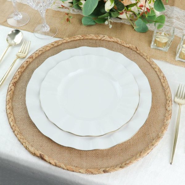 Plastic Plates |  10 Pack 11″ White Disposable Dinner Plates With Gold Ruffled Rim, Round Plastic Party Plates