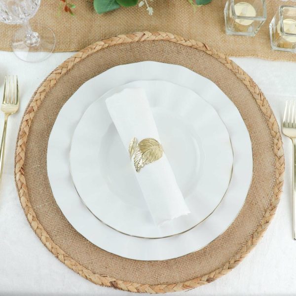 Plastic Plates |  10 Pack 11″ White Disposable Dinner Plates With Gold Ruffled Rim, Round Plastic Party Plates