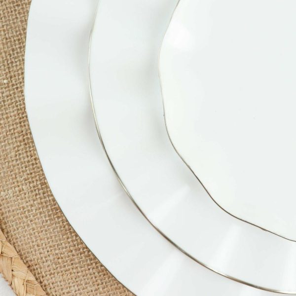 Plastic Plates |  10 Pack 11″ White Disposable Dinner Plates With Gold Ruffled Rim, Round Plastic Party Plates