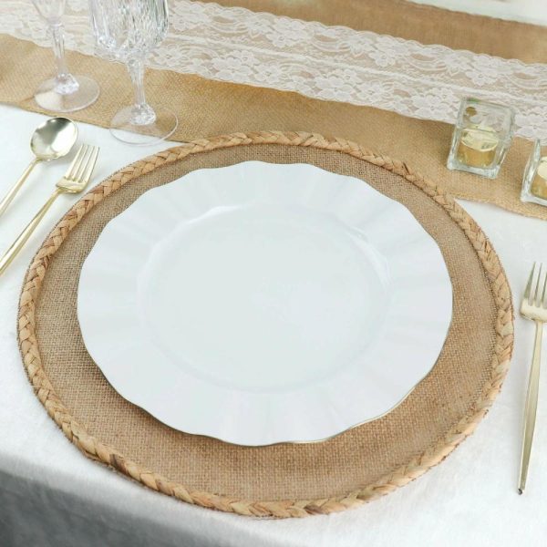 Plastic Plates |  10 Pack 11″ White Disposable Dinner Plates With Gold Ruffled Rim, Round Plastic Party Plates