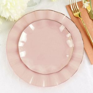 Plastic Plates |  10 Pack 6″ Blush Heavy Duty Disposable Salad Plates with Gold Ruffled Rim, Heavy Duty Disposable Appetizer Dessert Dinnerware