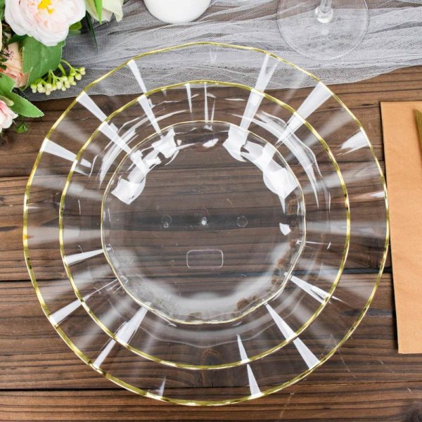 Plastic Plates |  10 Pack 6″ Clear Heavy Duty Disposable Salad Plates with Gold Ruffled Rim, Heavy Duty Disposable Appetizer Dessert Dinnerware