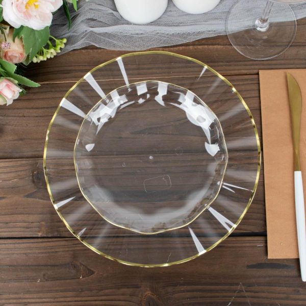 Plastic Plates |  10 Pack 6″ Clear Heavy Duty Disposable Salad Plates with Gold Ruffled Rim, Heavy Duty Disposable Appetizer Dessert Dinnerware