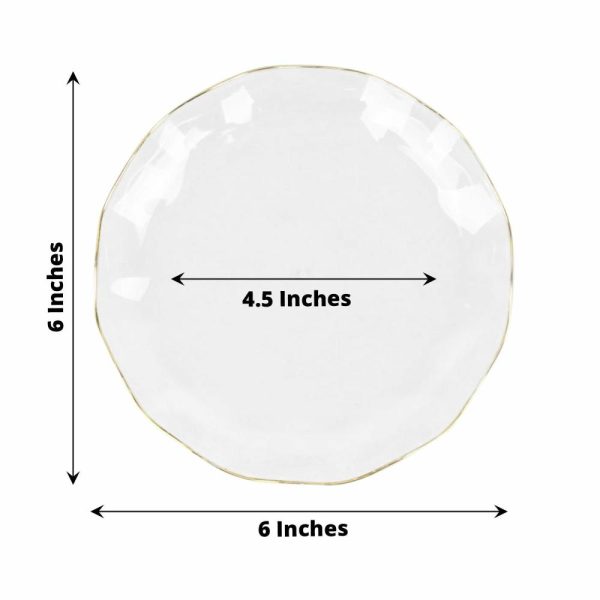 Plastic Plates |  10 Pack 6″ Clear Heavy Duty Disposable Salad Plates with Gold Ruffled Rim, Heavy Duty Disposable Appetizer Dessert Dinnerware