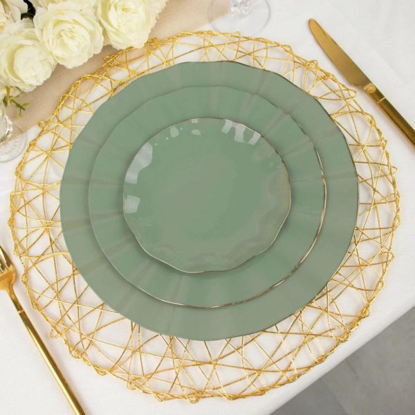 Plastic Plates |  10 Pack 6″ Dusty Sage Green Heavy Duty Disposable Salad Plates with Gold Ruffled Rim, Heavy Duty Disposable Appetizer Dessert Dinnerware