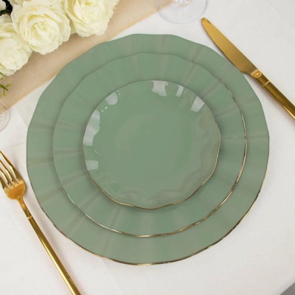 Plastic Plates |  10 Pack 6″ Dusty Sage Green Heavy Duty Disposable Salad Plates with Gold Ruffled Rim, Heavy Duty Disposable Appetizer Dessert Dinnerware