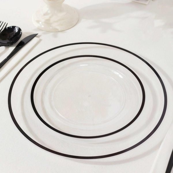 Plastic Plates |  10 Pack Clear Regal Disposable Salad Plates With Black Rim, 7″ Round Plastic Appetizer Dessert Plates