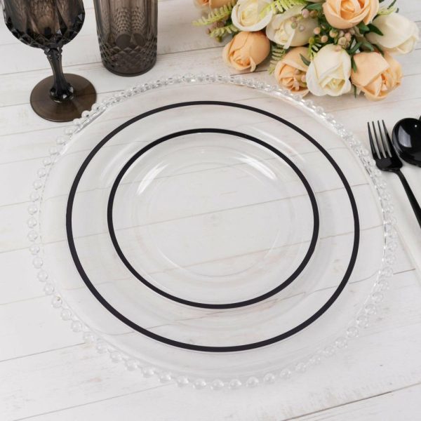 Plastic Plates |  10 Pack Clear Regal Disposable Salad Plates With Black Rim, 7″ Round Plastic Appetizer Dessert Plates