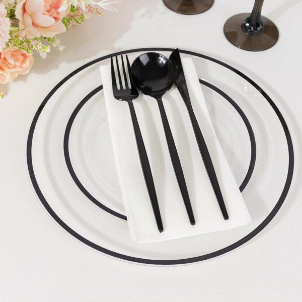 Plastic Plates |  10 Pack Clear Regal Disposable Salad Plates With Black Rim, 7″ Round Plastic Appetizer Dessert Plates