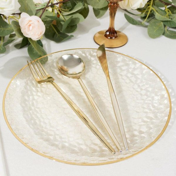 Plastic Plates |  10 Pack Gold Glitter Clear Hammered Disposable Party Plates, 9″ Round Plastic Dinner Plates With Gold Rim