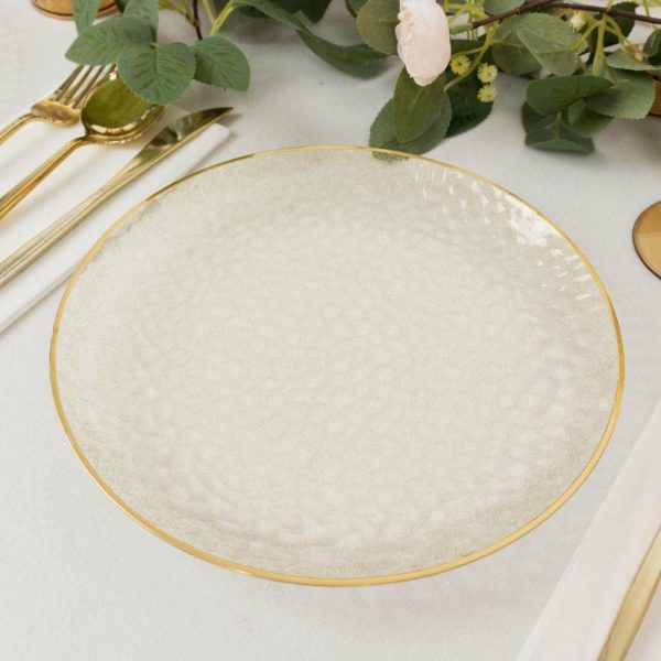 Plastic Plates |  10 Pack Gold Glitter Clear Hammered Disposable Party Plates, 9″ Round Plastic Dinner Plates With Gold Rim