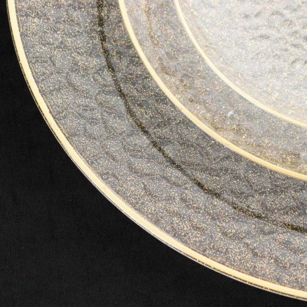 Plastic Plates |  10 Pack Gold Glitter Clear Hammered Disposable Party Plates, 9″ Round Plastic Dinner Plates With Gold Rim