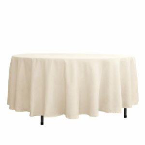 Polyester |  108″ Beige Seamless Polyester Round Tablecloth