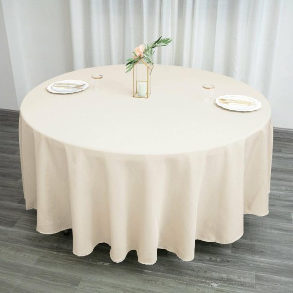 Polyester |  108″ Beige Seamless Polyester Round Tablecloth