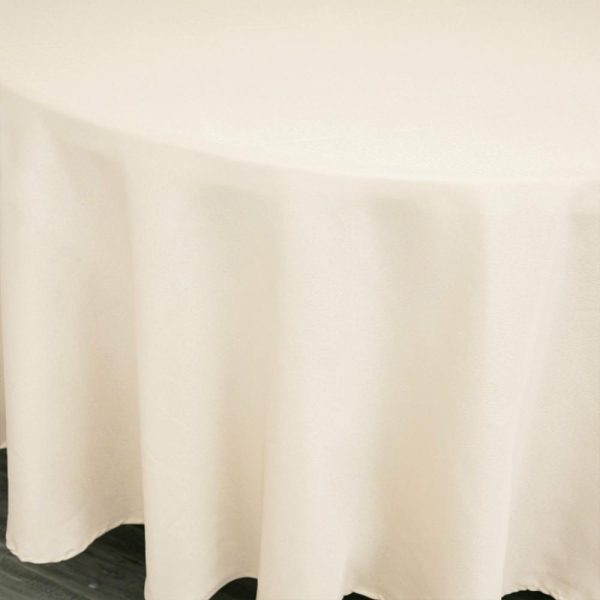 Polyester |  108″ Beige Seamless Polyester Round Tablecloth