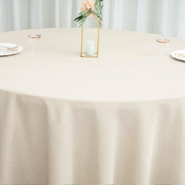 Polyester |  108″ Beige Seamless Polyester Round Tablecloth