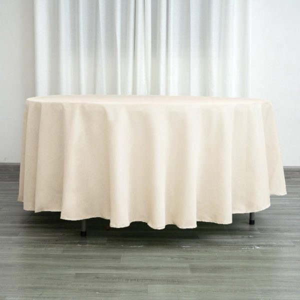 Polyester |  108″ Beige Seamless Polyester Round Tablecloth