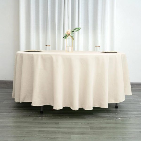 Polyester |  108″ Beige Seamless Polyester Round Tablecloth