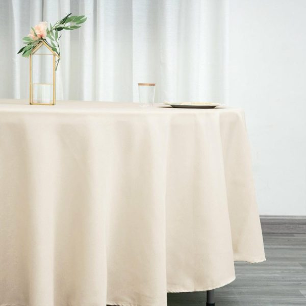 Polyester |  108″ Beige Seamless Polyester Round Tablecloth