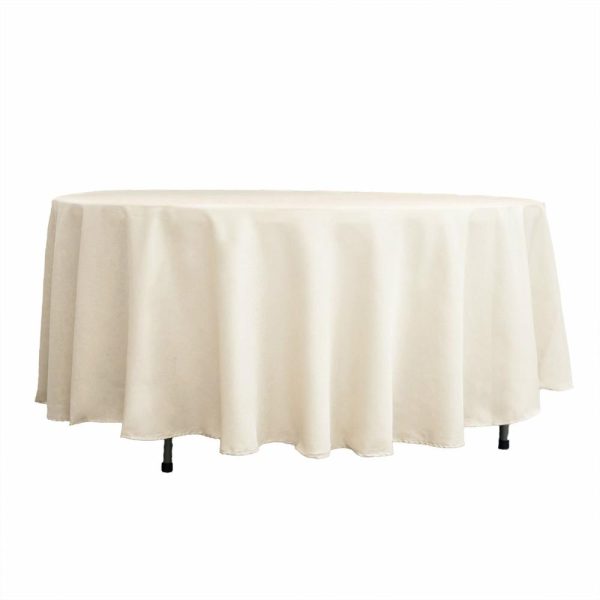 Polyester |  108″ Beige Seamless Polyester Round Tablecloth