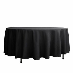 Polyester |  108″ Black Seamless Polyester Round Tablecloth