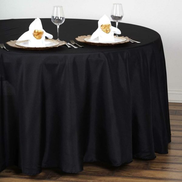 Polyester |  108″ Black Seamless Polyester Round Tablecloth