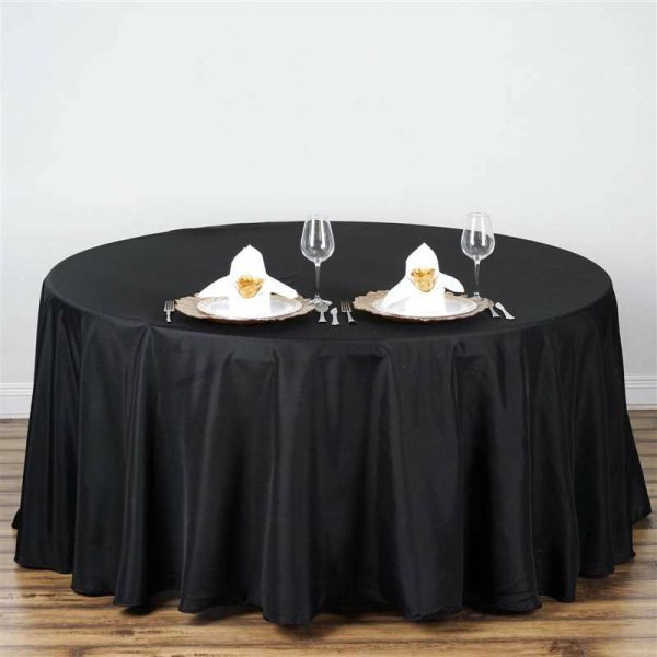 Polyester |  108″ Black Seamless Polyester Round Tablecloth