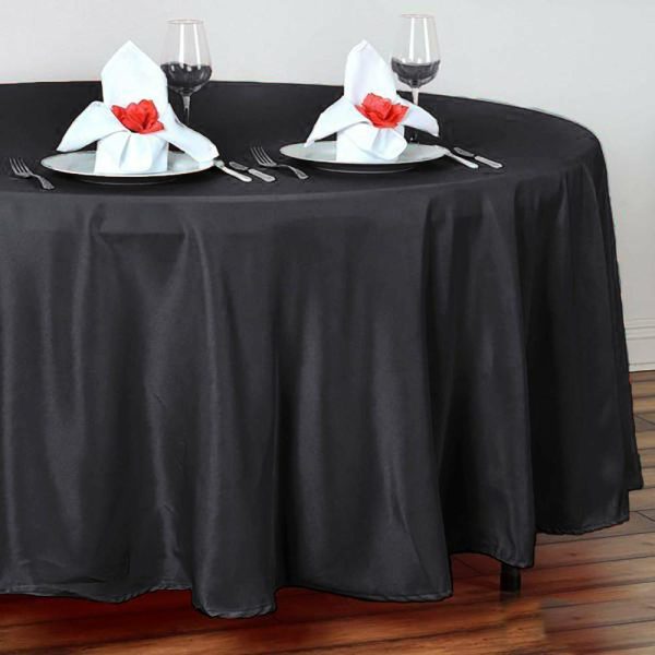 Polyester |  108″ Black Seamless Polyester Round Tablecloth