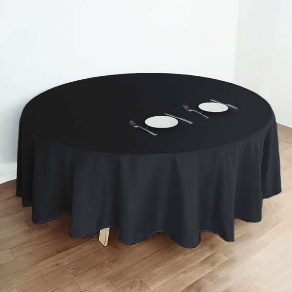 Polyester |  108″ Black Seamless Polyester Round Tablecloth