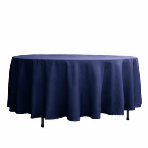 Polyester |  108″ Navy Blue Seamless Polyester Round Tablecloth