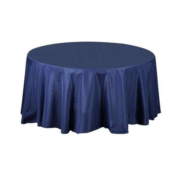 Polyester |  108″ Navy Blue Seamless Polyester Round Tablecloth