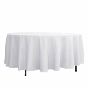 Polyester |  108″ White Seamless Polyester Round Tablecloth